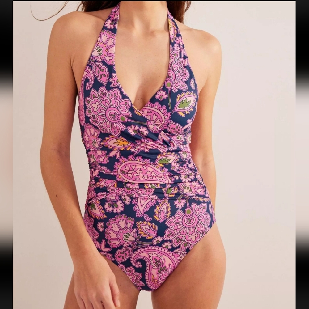 Boden Pink and Blue Paisley One Piece Swimsuit